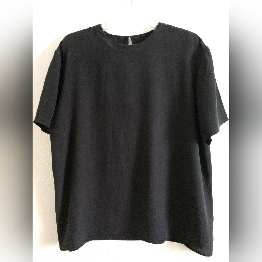 Black Blouse Short Sleeve Business Career Office Secretary Executive Size Large